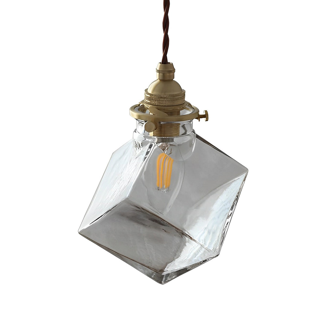 Single ice cube pendant light isolated on white background.