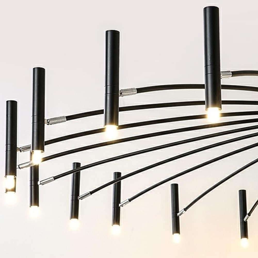 Modern 24 - light Streamlined Round Chandelier - 24 LED Bulbs, 63'' Dia, Adjustable Height, Black Finish