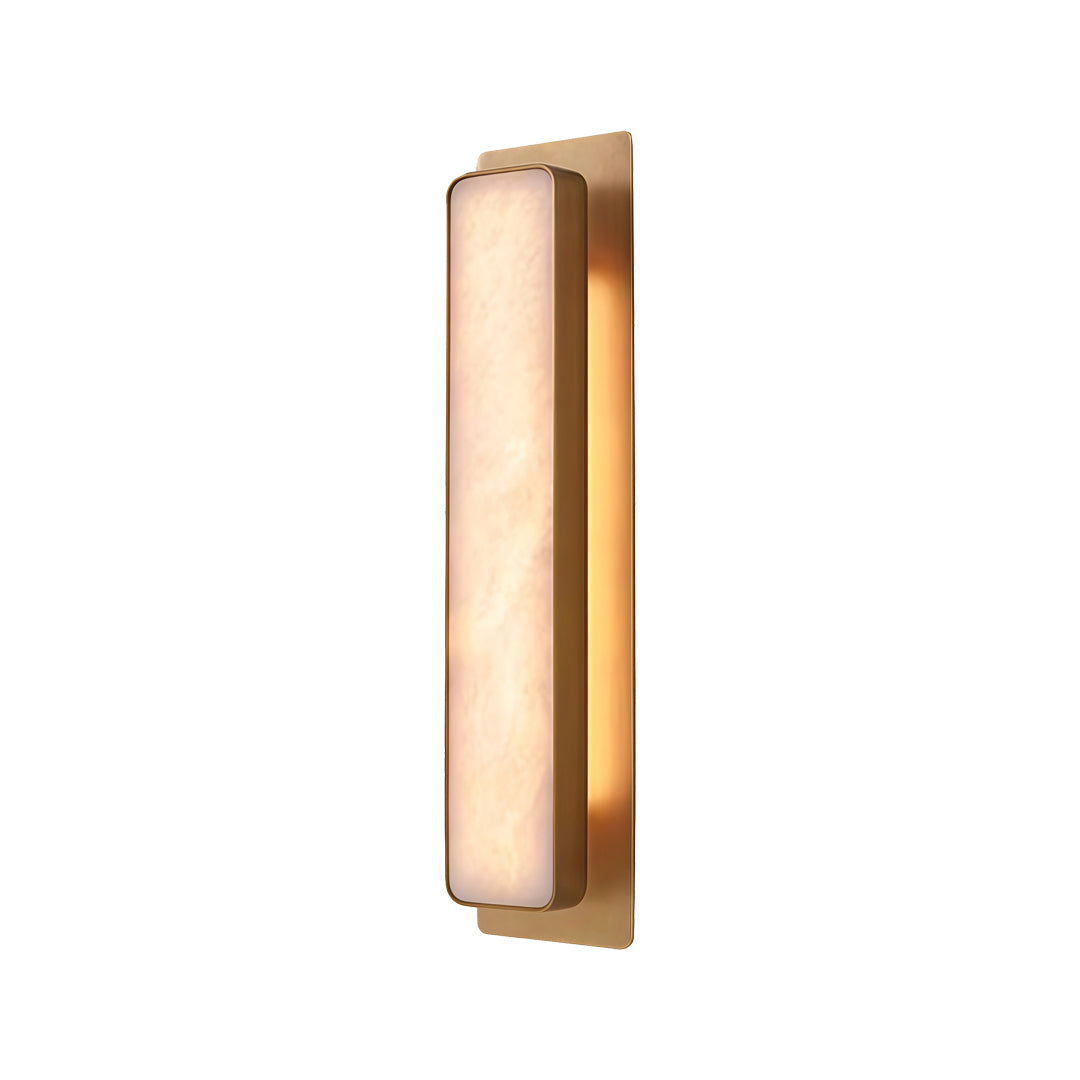 Side profile of gold wall light fixtures indoor spotlight lamp with slim vertical design and warm illumination.