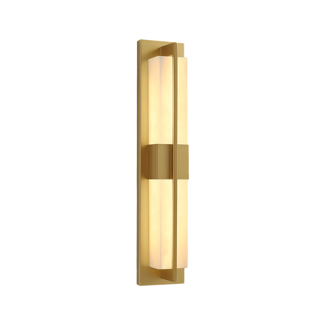Detailed view of gold wall lighting indoor spotlight lamp highlighting brushed finish and central mounting design.