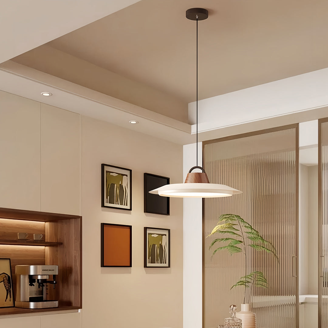 Industrial single pendant lights for kitchen creating ambient lighting in open-plan living space
