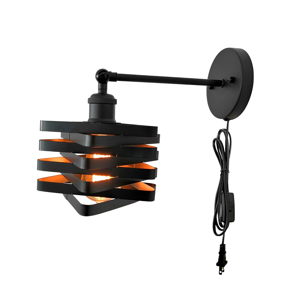 Wall mount lights with plug, displayed from the side to show the industrial design and plug-in functionality.