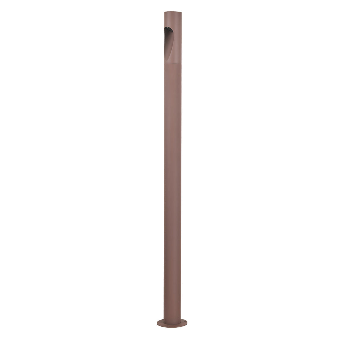 Outdoor wall-side installation of silver garden bollard led lights illuminating plants and walkway.