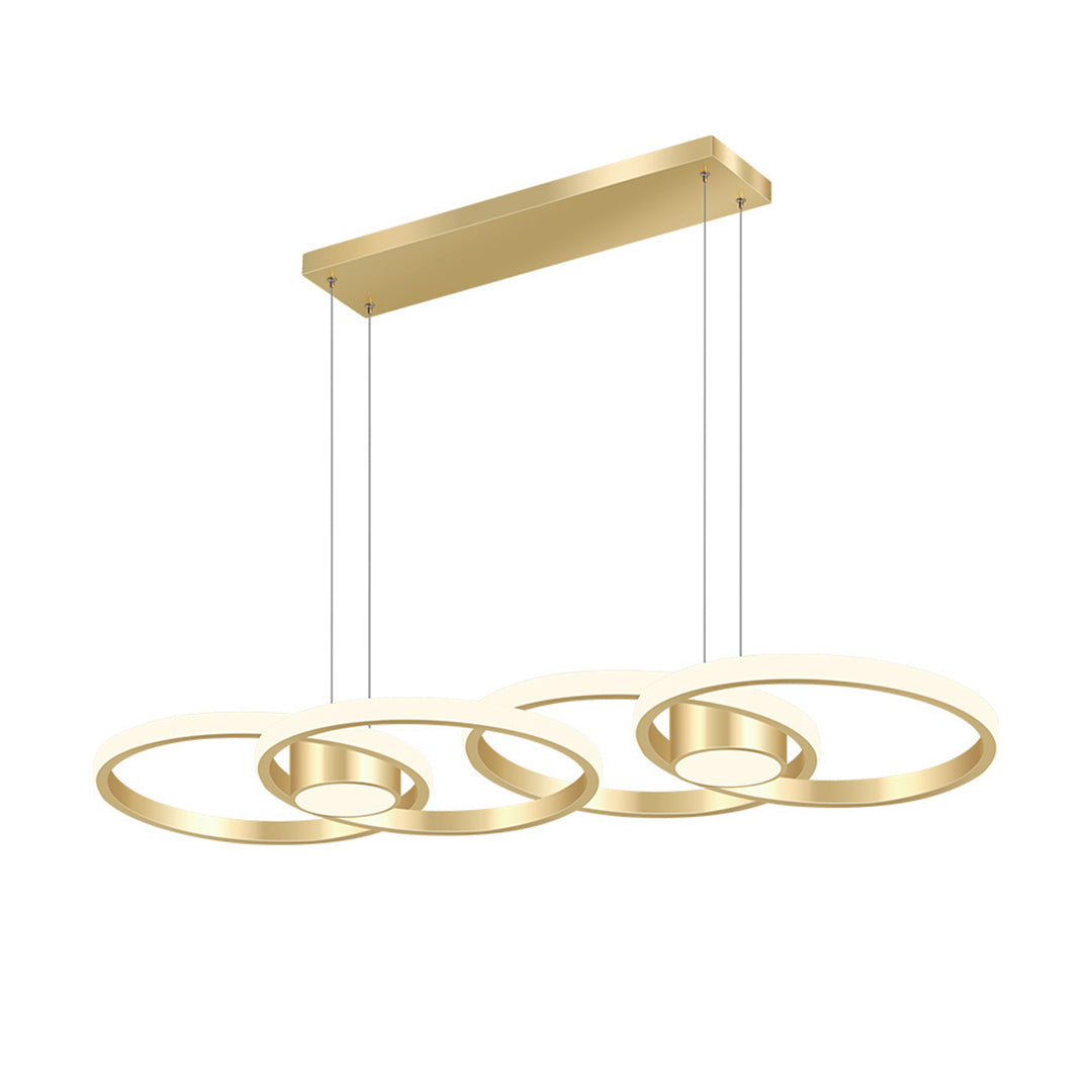 Chic gold chandelier lamp with three interconnected rings, minimalist ceiling light fixture