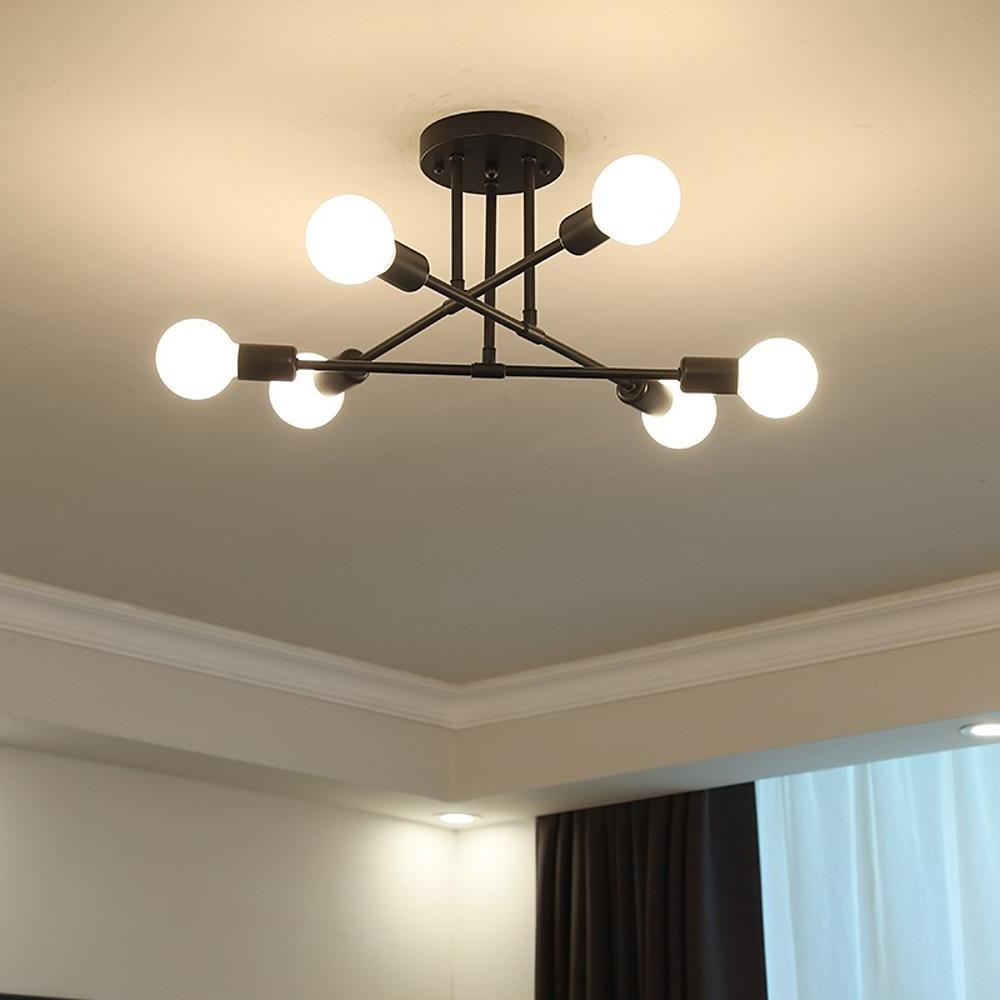 6 - Light Globes LED Linear Sputnik Chandelier Modern Semi - Flush Mount Ceiling Light
