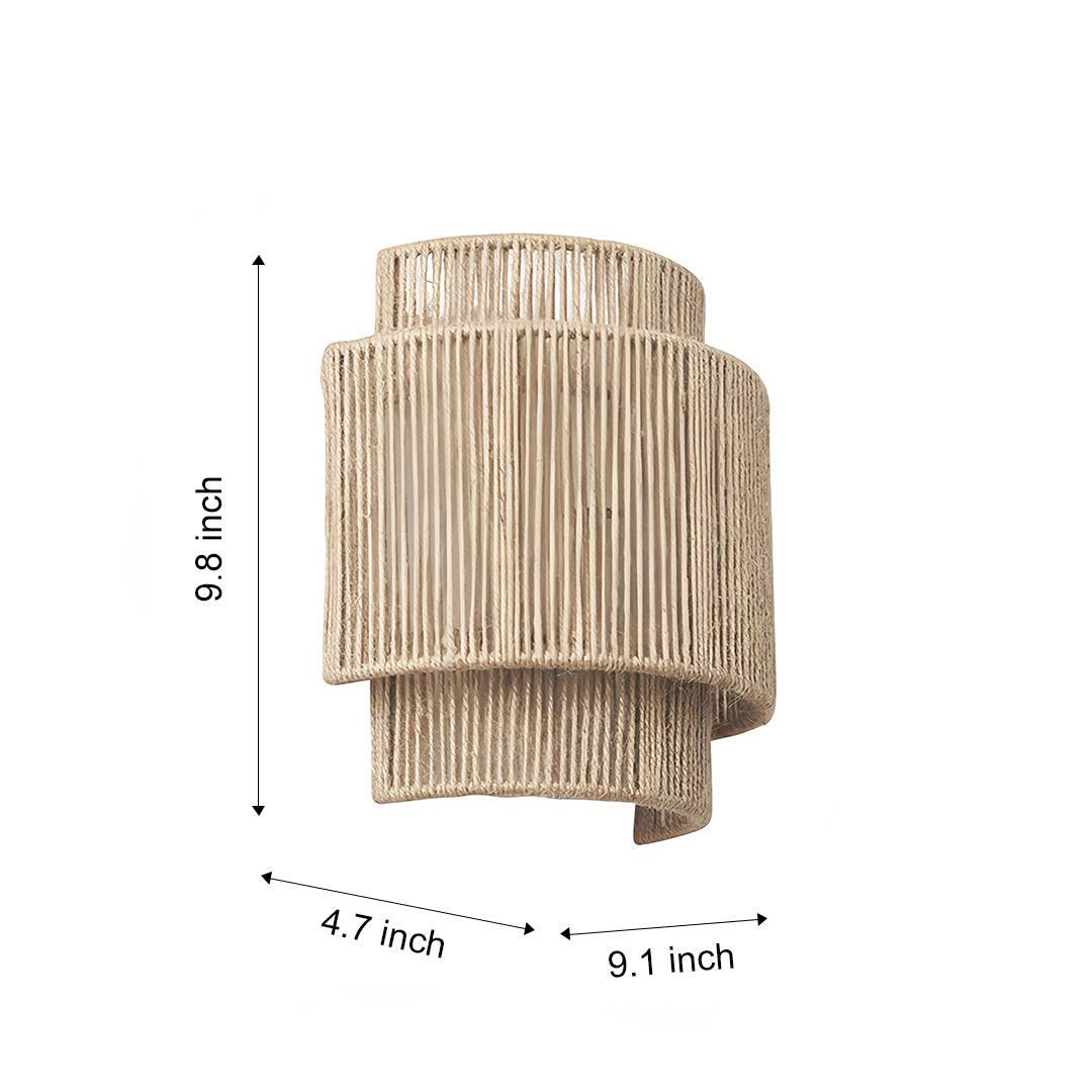 Technical drawing of japanese wall sconce light showing bamboo slat design and dimensional specifications
