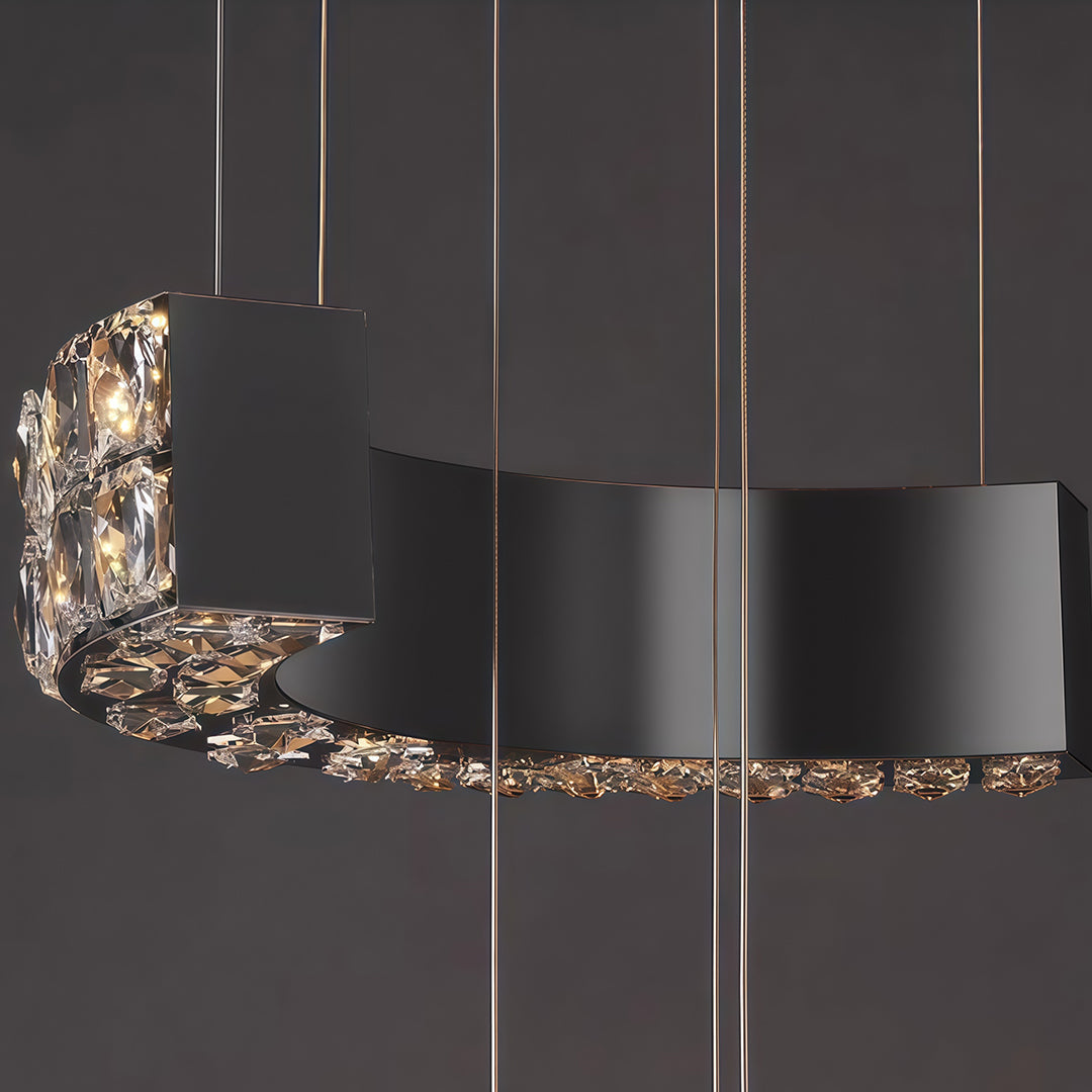 Close-up of the k9 crystal chandelier frame detail, highlighting refined metal structure and precision-cut crystals for elegant brilliance.