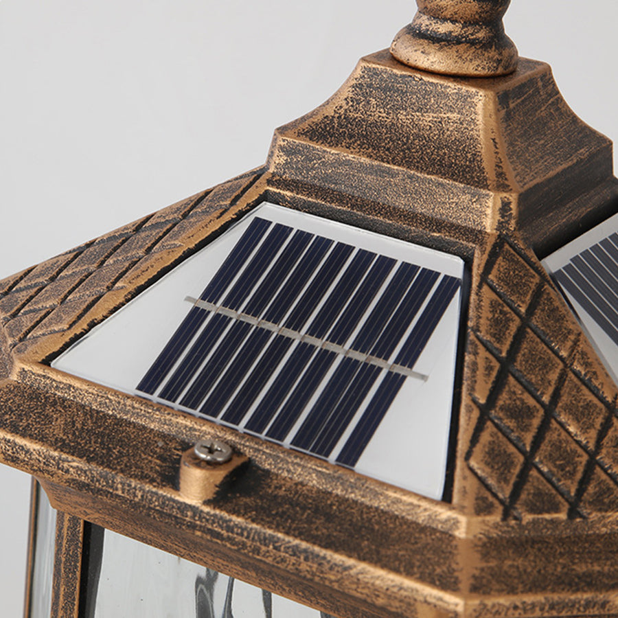Lantern pillar lights with a close-up view, showcasing detailed craftsmanship and warm glow.