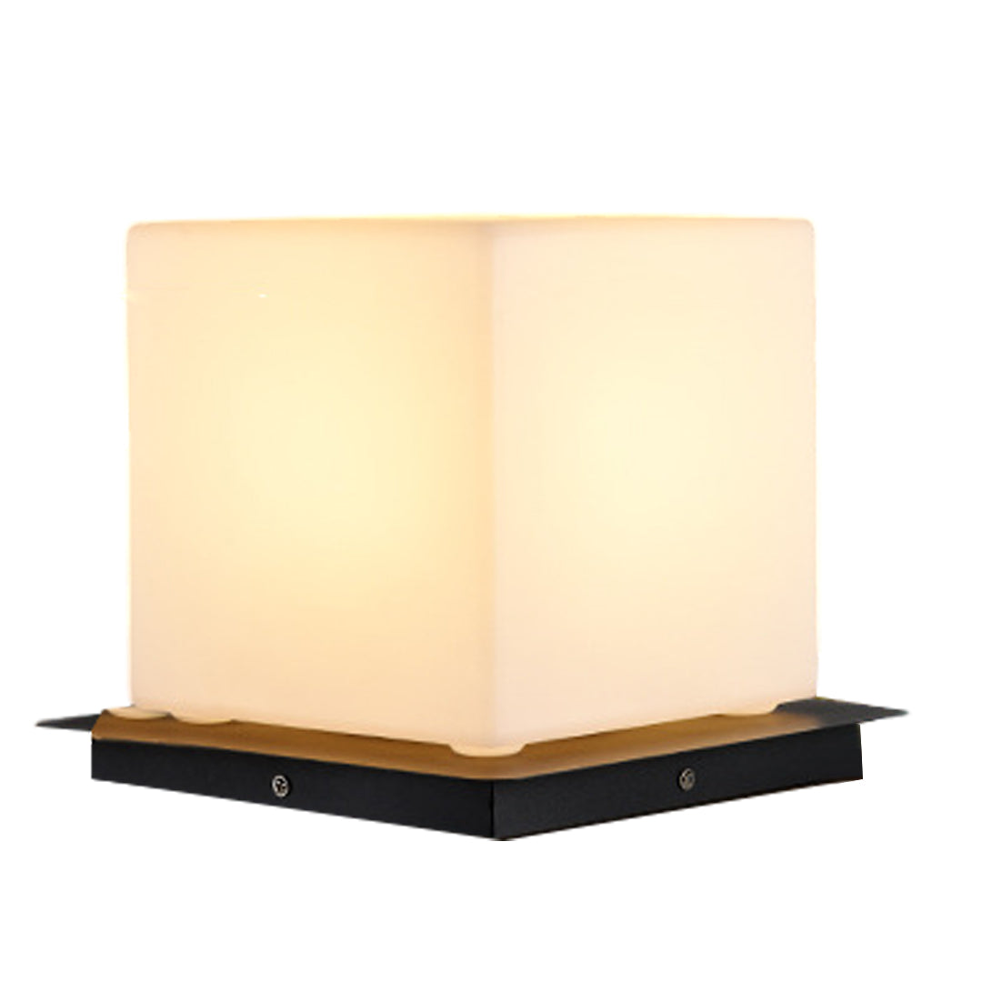 Silver Metal Table Lamp large cubic pillar light with frosted white diffuser and black base on clean white background