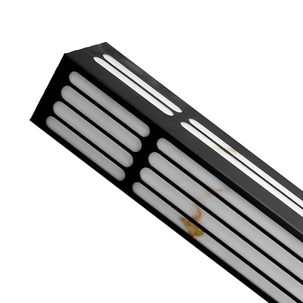 Large outdoor wall light with a close-up of the illuminated vertical design.