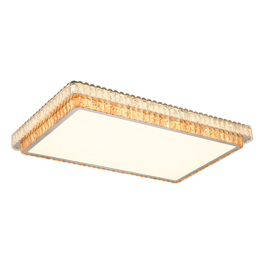 Large rectangular flush mount ceiling light modern with layered crystal design.