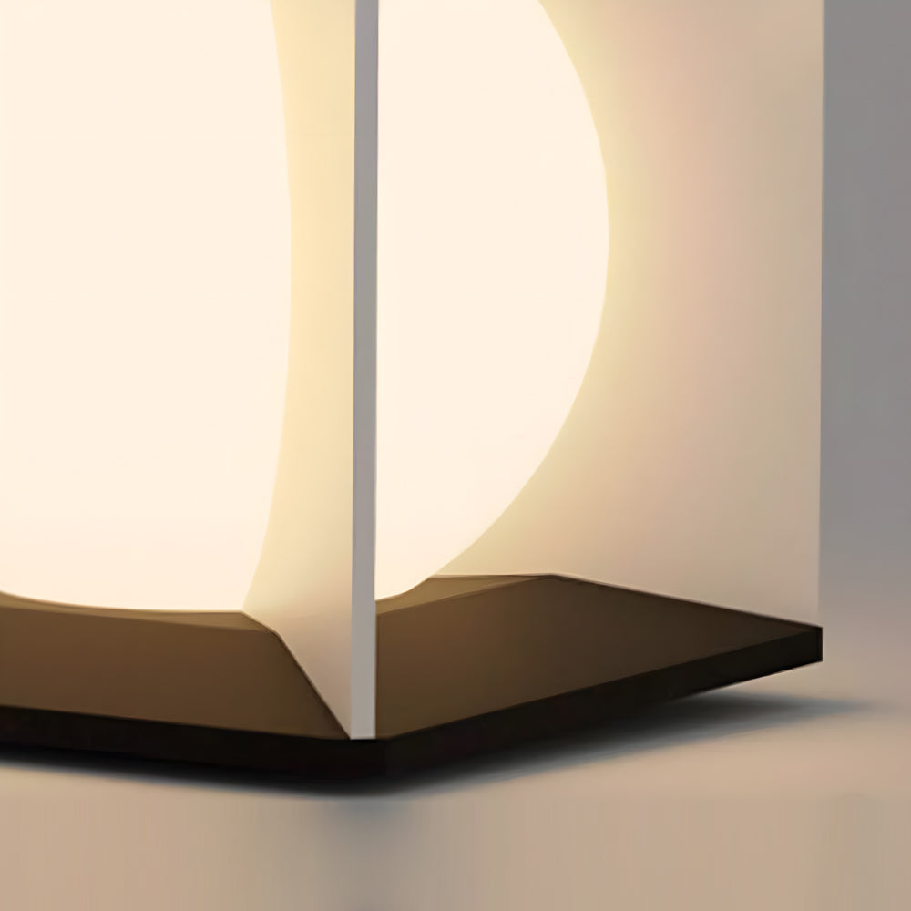 Large residential solar cube light with frosted panels creating soft outdoor illumination