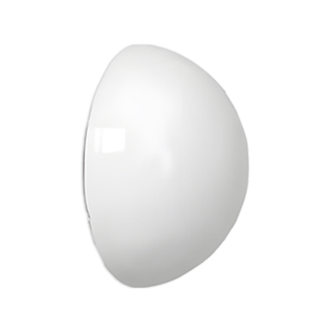 Large round outdoor lighting wall mounted fixture featuring a simple curved shell shape.