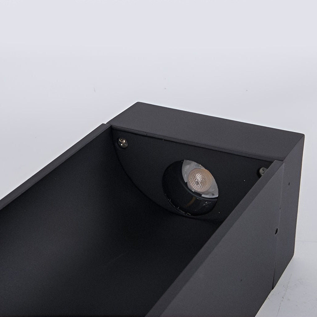 Internal structure of LED bollard light showing housing and light source placement.