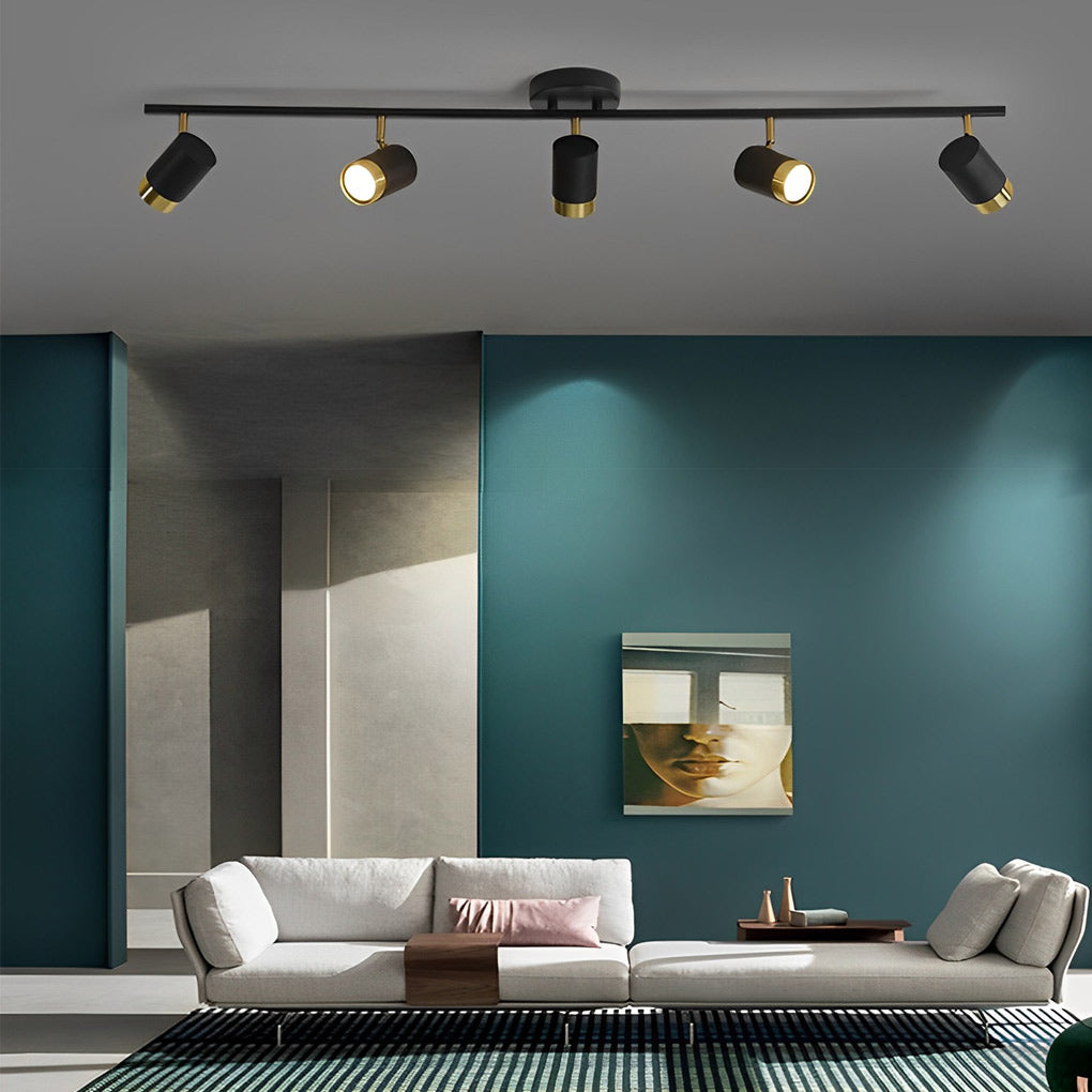 LED ceiling track spotlights with a black finish, enhancing a stylish bedroom decor.