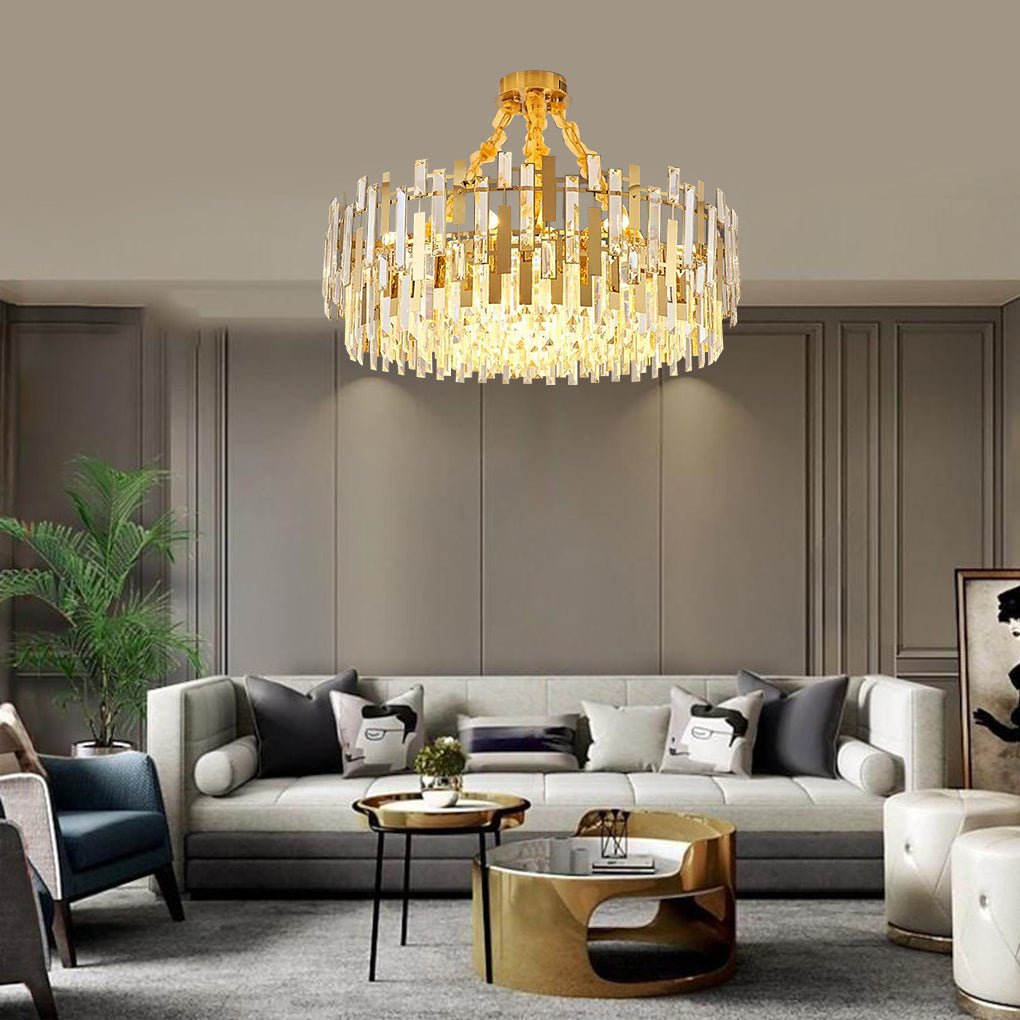 Queen Golden Crystal Chandelier - Modern Luxury, 9/12/17 Lights, Adjustable Height, 110 - 120V
