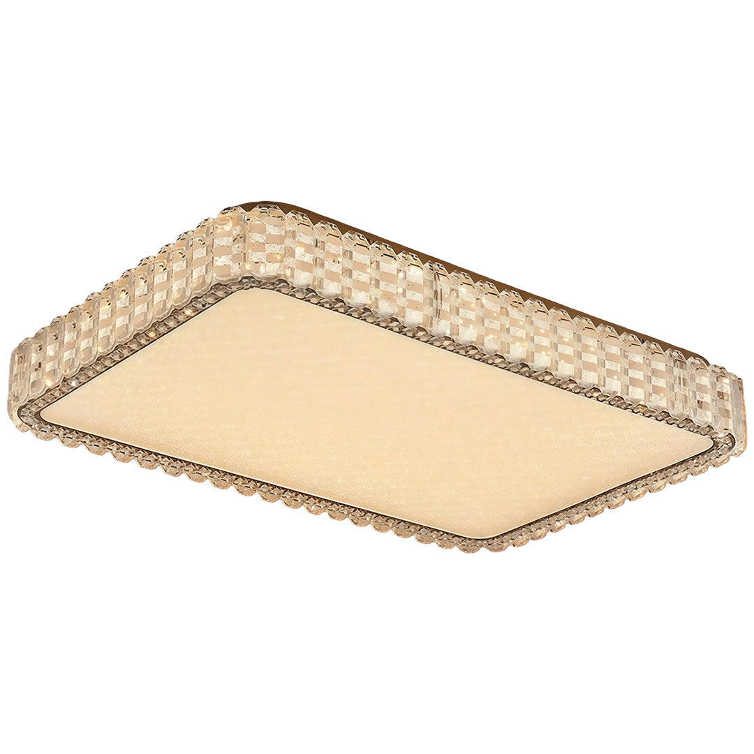 LED flush mount ceiling light fixtures with golden edge providing ambient lighting in a bedroom.