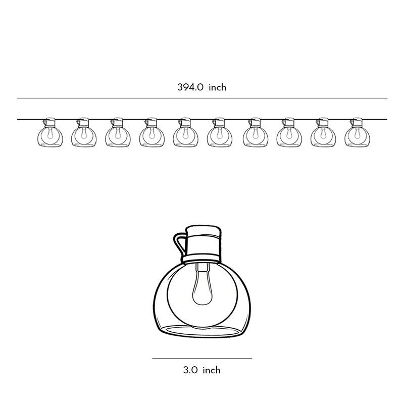 LED globe string lights product image on a white background, showcasing bulb spacing and clear globe design.