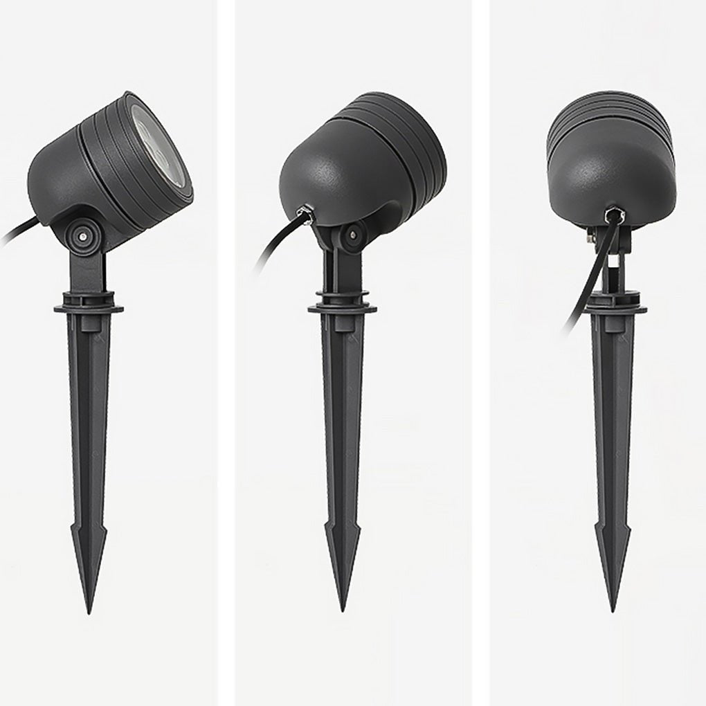 LED landscape spot lights displayed with ground stakes, illustrating installation options for garden and pathway use.