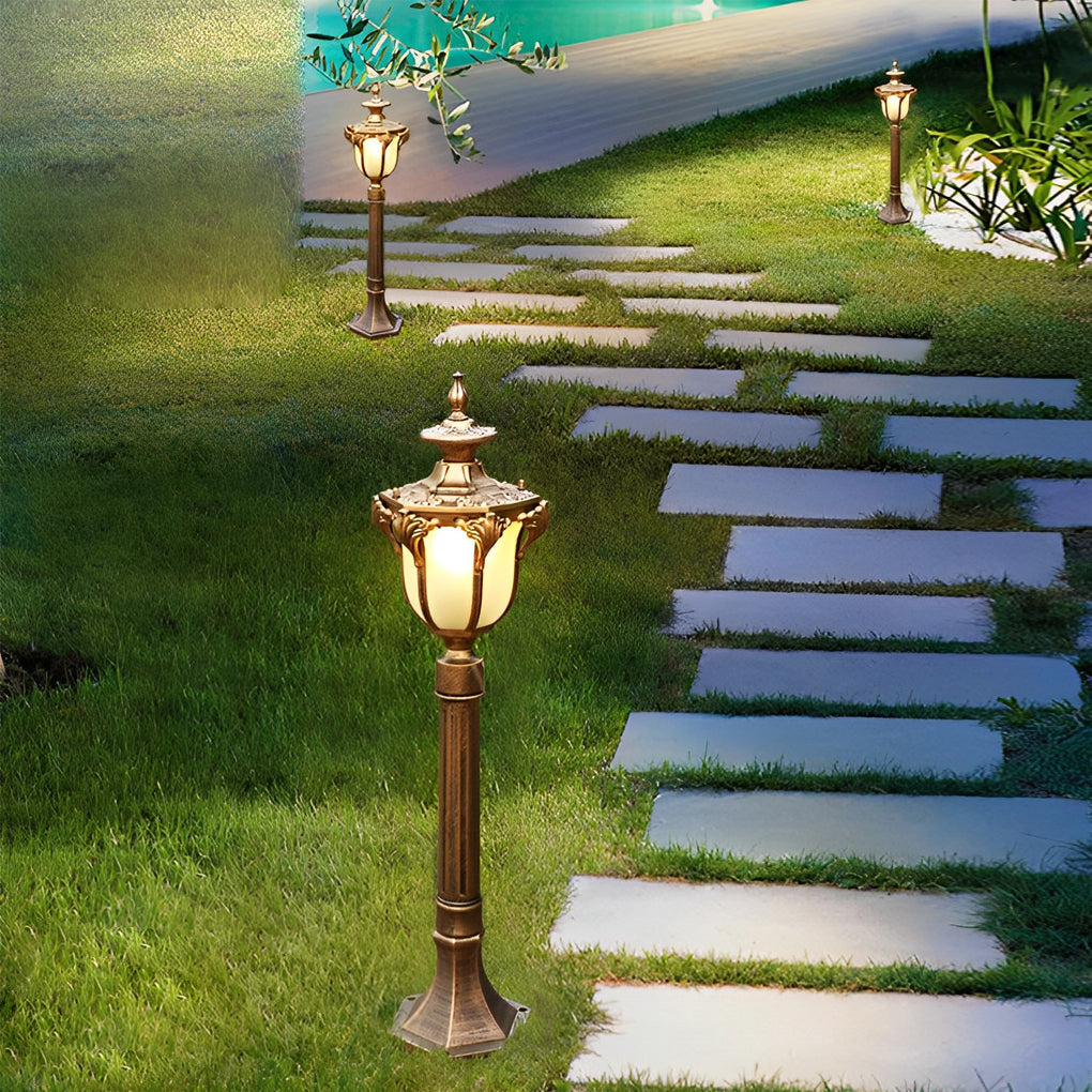 LED lawn lights with multiple units arranged for modern outdoor lighting.