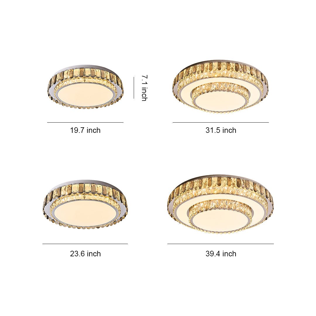 Size chart showing dimensions of round LED light fixtures flush mount.
