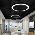 LED pendant ring ceiling light brings modern black design to offices with sleek adjustable brightness for comfortable workspaces.