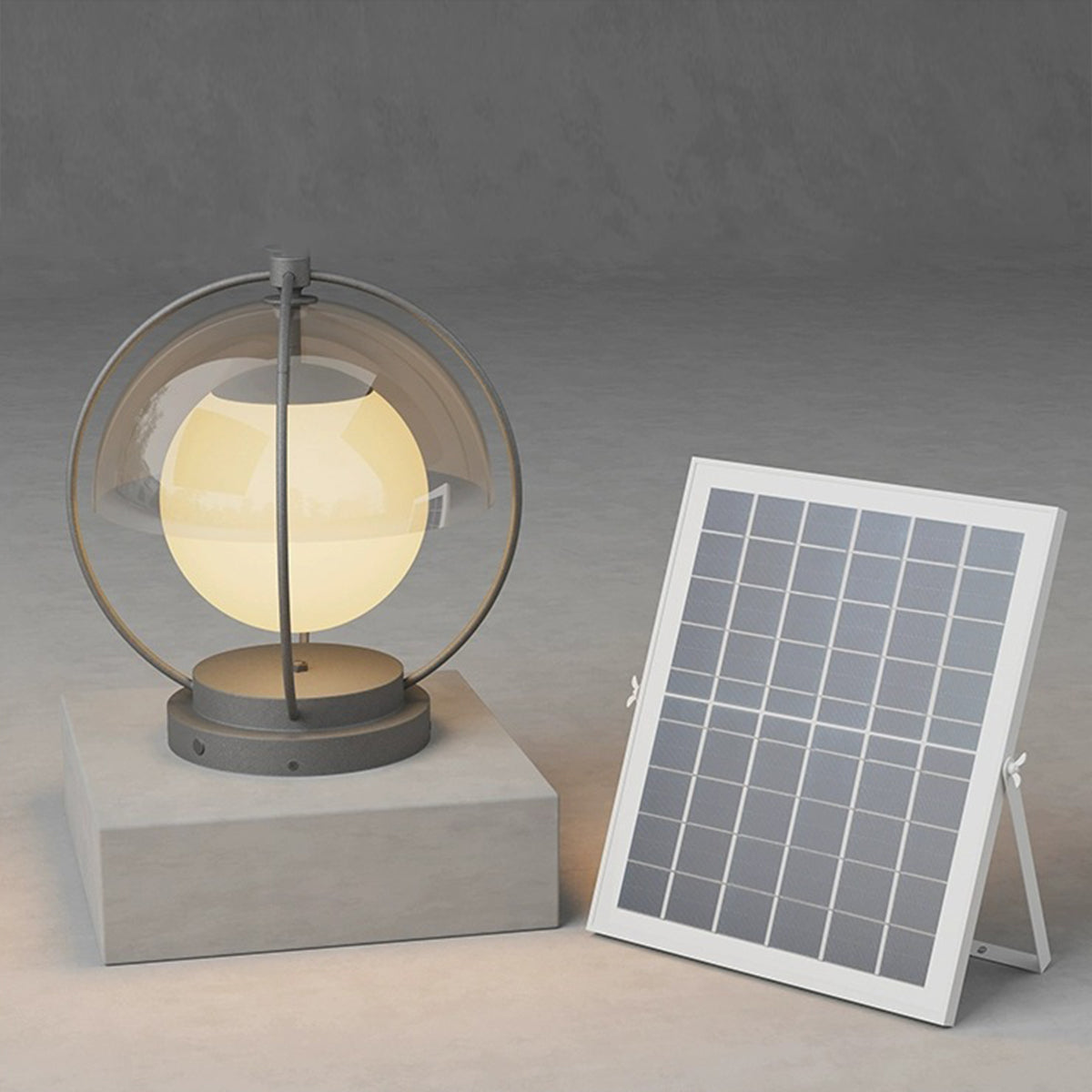 Solar powered led pillar lights outdoor with globe lamp and solar panel for energy saving garden use