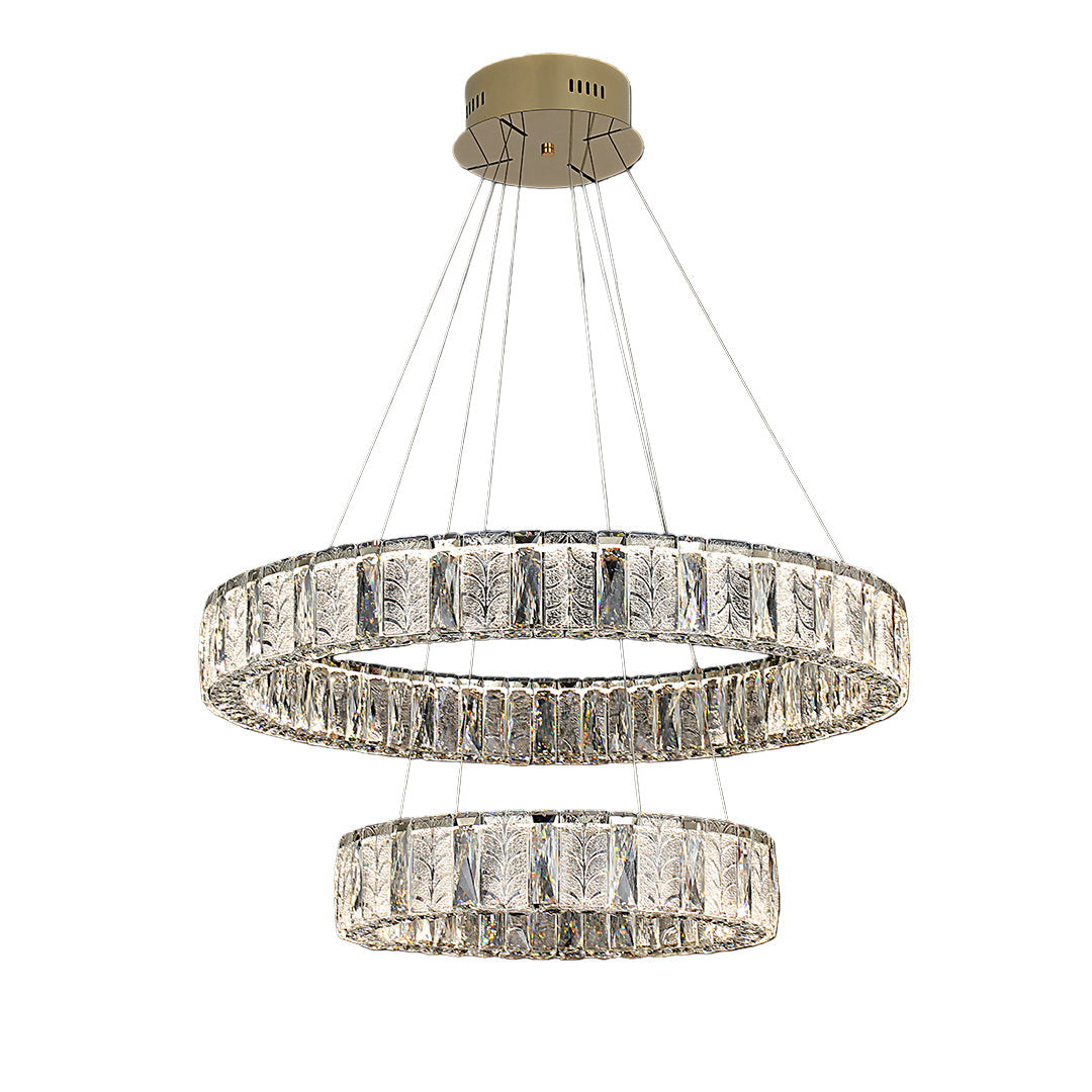 LED ring chandelier in a luxurious living room, adding a touch of sophistication.