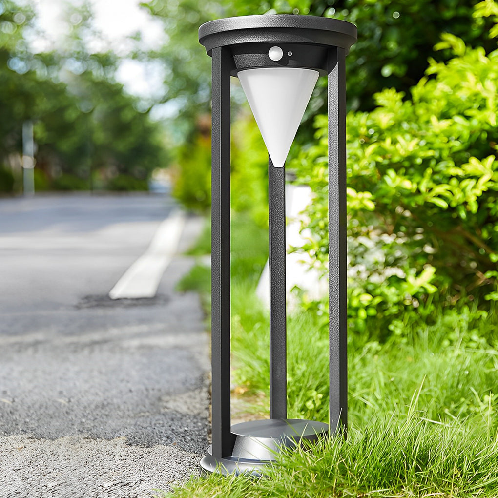 LED solar bollard lights displayed on a white background, showcasing modern design.