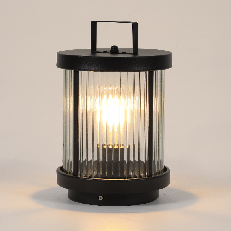 LED solar lanterns outdoor for outdoor use, providing soft illumination with a clear glass and black frame.