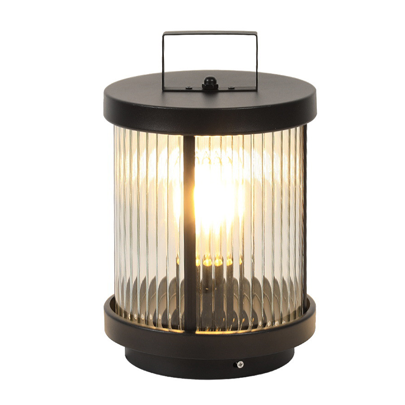 LED solar lanterns outdoor for outdoor use, providing warm light with a detailed view of its glass panels.
