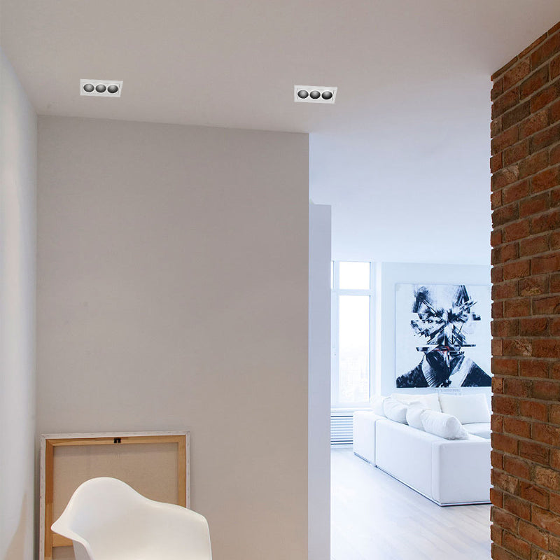 LED spotlights bulbs enhancing a contemporary hallway with warm, ambient glow.