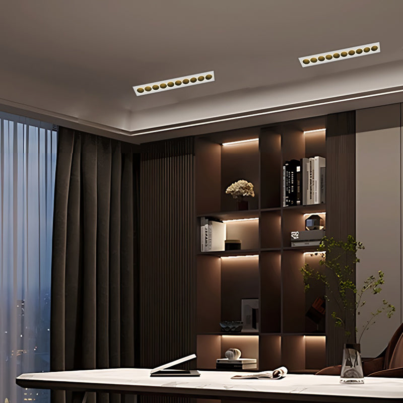 LED spotlights bulbs in a square arrangement, side view of the compact design.