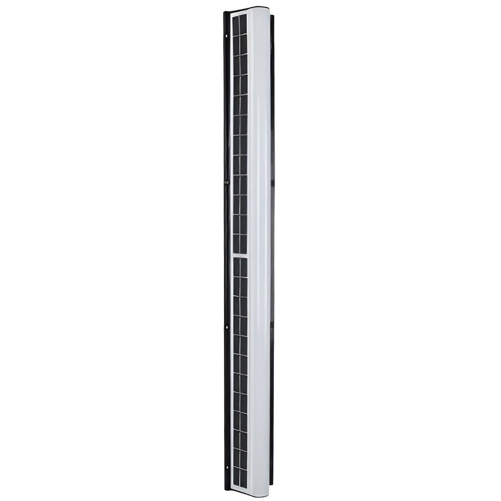 LED wall solar light with solar panel, front view showing bright light.