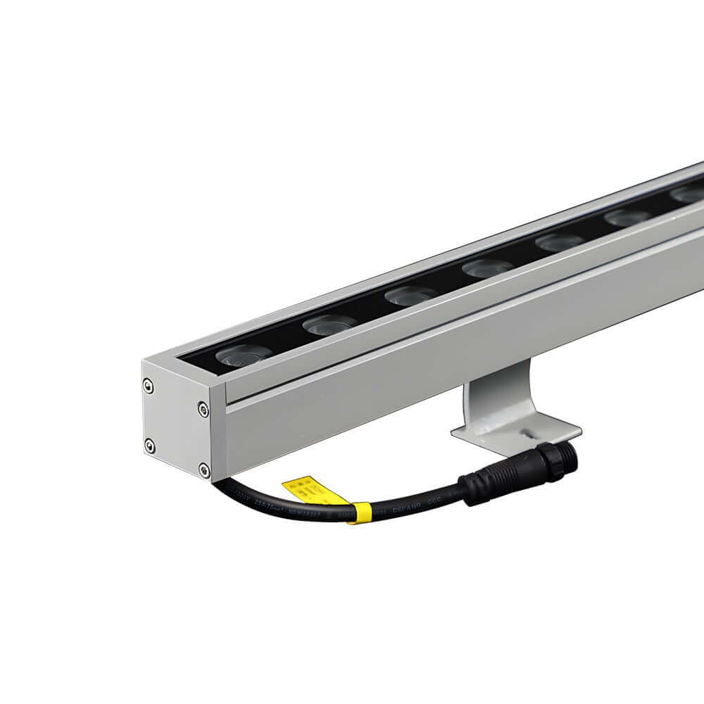 LED wall washer light fixture with mounting brackets, ready for installation on exterior walls.