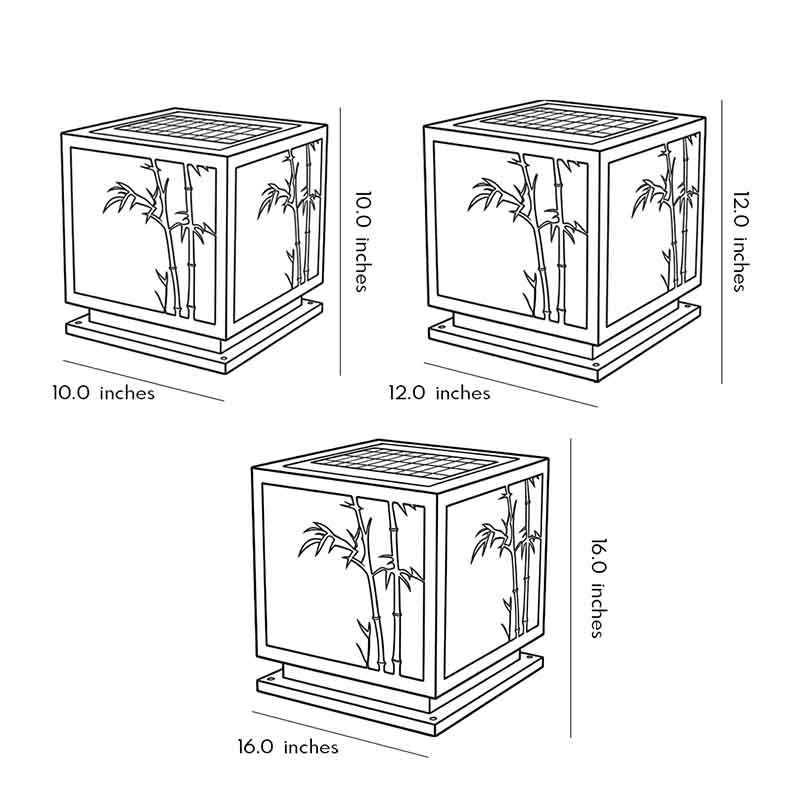 Technical diagram showing dimensions and structure of light box pillar lights models.