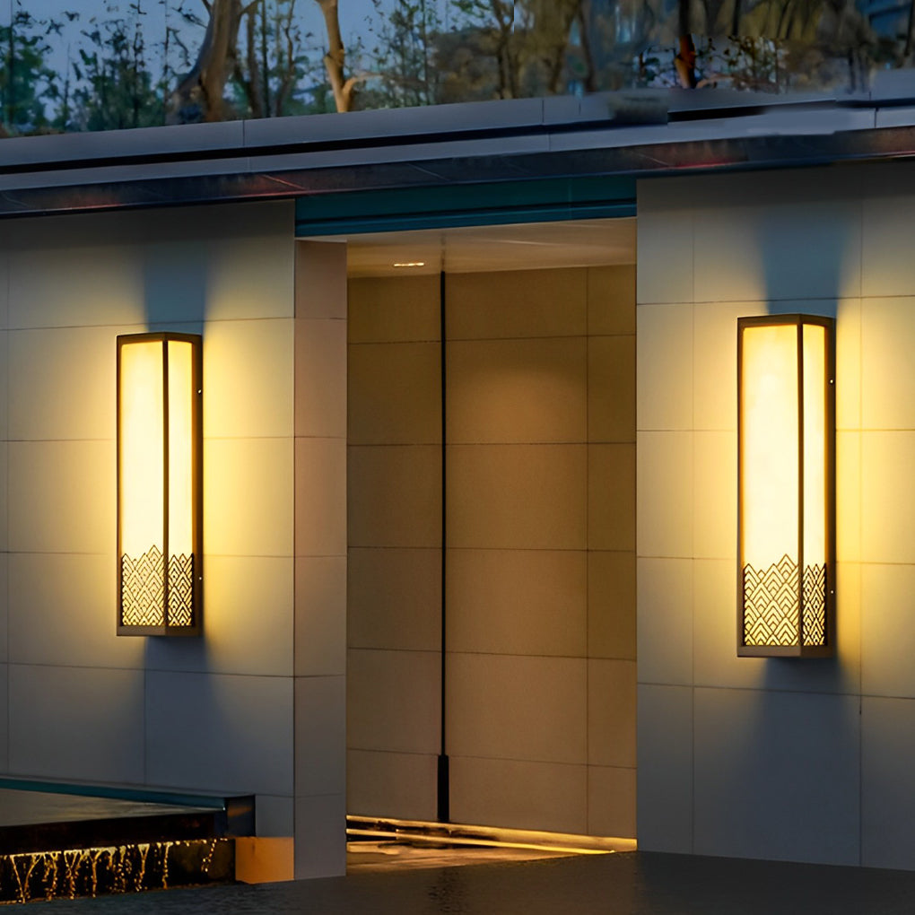 Lightbox wall lamp enhancing a contemporary house entrance with sleek design.