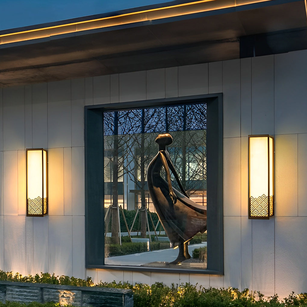 Lightbox wall lamp illuminating a stylish indoor space with geometric patterns.
