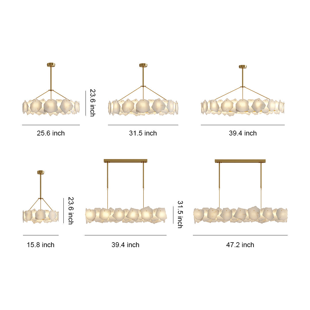 Modern LED chandelier with linear black frame and horizontal frosted glass panel arrangement.