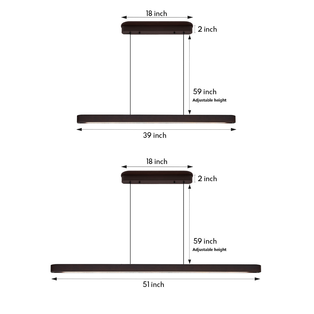 Modern linear LED pendant lighting with adjustable height design, perfect for kitchen island or dining area.