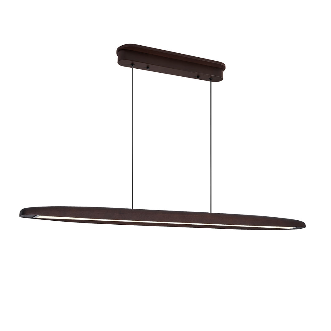 Stylish linear LED pendant lighting with dark wood finish, offering an elegant and contemporary lighting option for living rooms and dining areas.