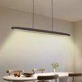 Illuminate your space with linear LED pendant lighting in dark wood finish, offering sleek, modern design and energy-efficient illumination.