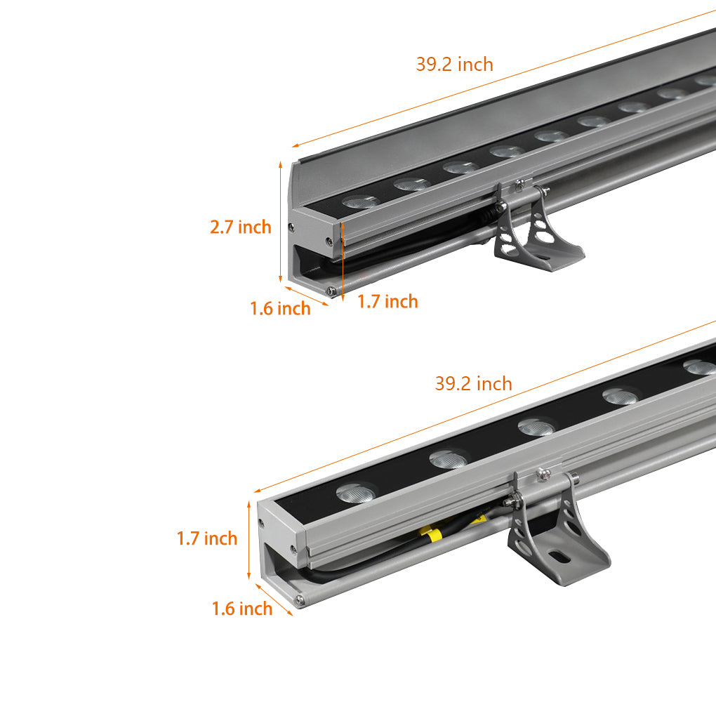 Dimension diagram of linear LED wall washer, showing various sizes and installation details.
