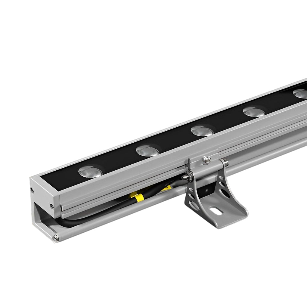 Linear LED wall washer with mounting clips, ready for secure and easy installation on surfaces.