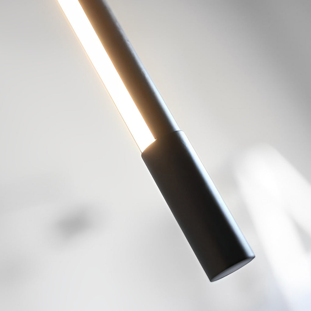 Linear pendant light fixture showing different color temperature lighting options.