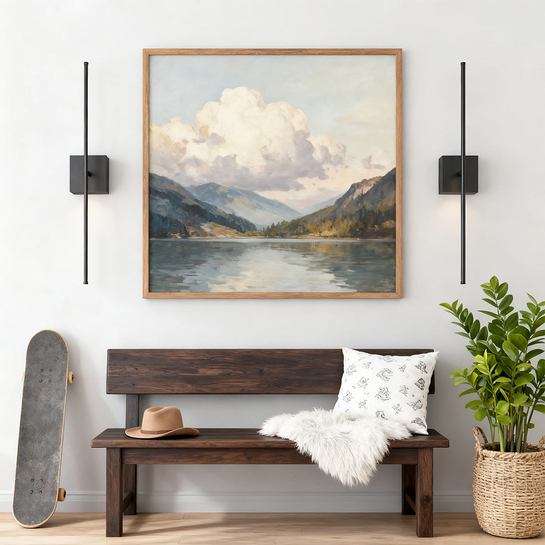 Linear wall lights illuminating a painting, adding a touch of sophistication to a home decor setup.