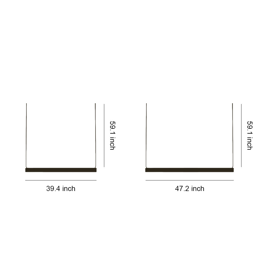 Long pendant light fixture dimensions and installation guide, minimalist linear design illustration