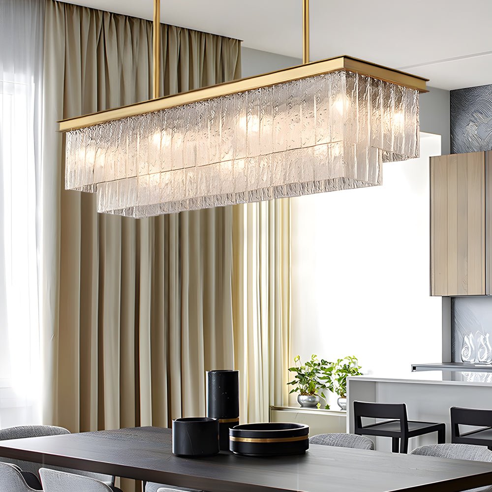 Long Rectangular Double Layer 3 Step Dimming Post - Modern Chandelier