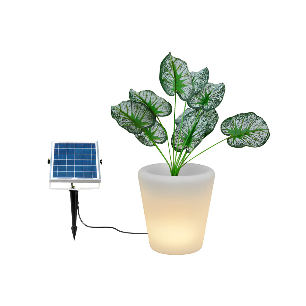 Luminous flower pots with a green plant, displayed against a white background.