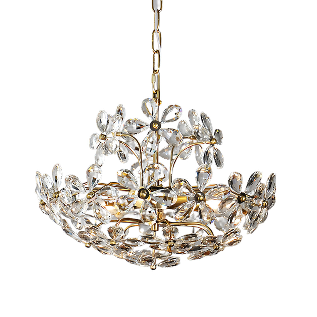 Luxurious crystal flower chandelier showcasing ornate floral patterns and premium craftsmanship